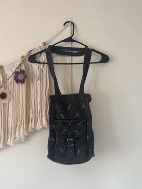 Black Embroidered Wool Crossbody Bag